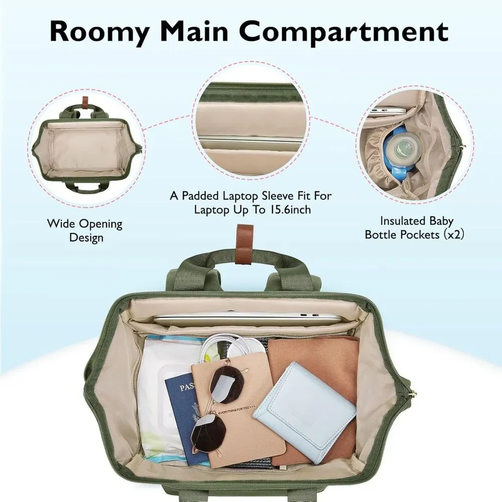 Olive Green Multifunctional Baby Backpack Diaper Bag